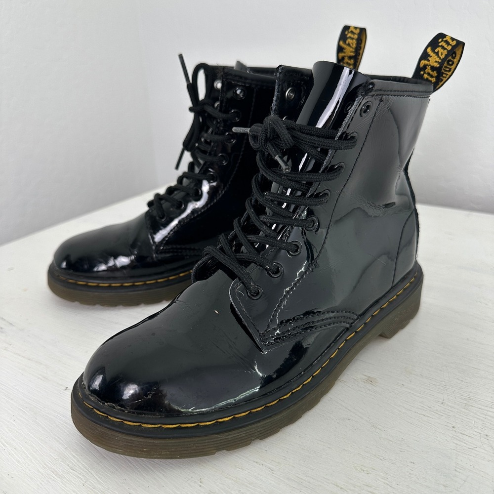 Dr. Martens Boots Kids 4 1460 J Black Patent Side Zip Combat Boots